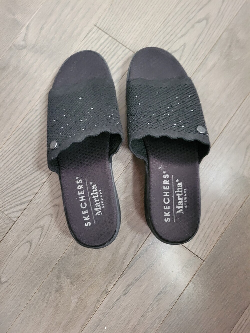 Skechers Black Slip-On Knit Mules with Sparkle Detail